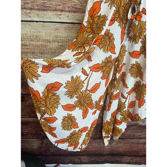 Ivy Street Wide Leg Sunflower Jumpsuit Medium Fall Leaves Boho Flowy Orange Crop - Picture 4 of 6